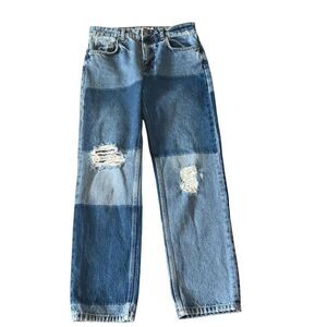 Free People Patchwork Distressed Jeans